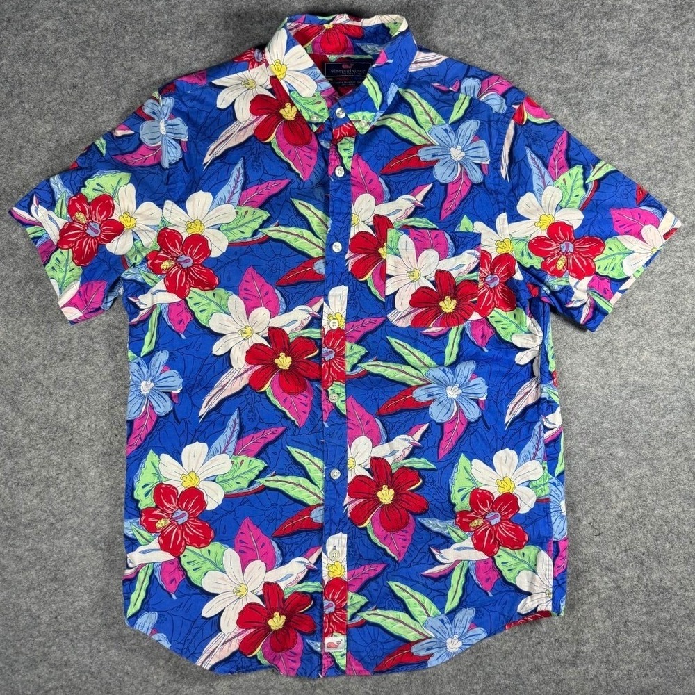Vineyard Vines Slim Fit Murray Shirt Men's M Floral Short‎ Sleeve Button Down